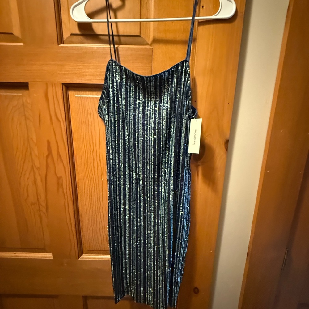 Trixxi Blue and Silver Striped Dress